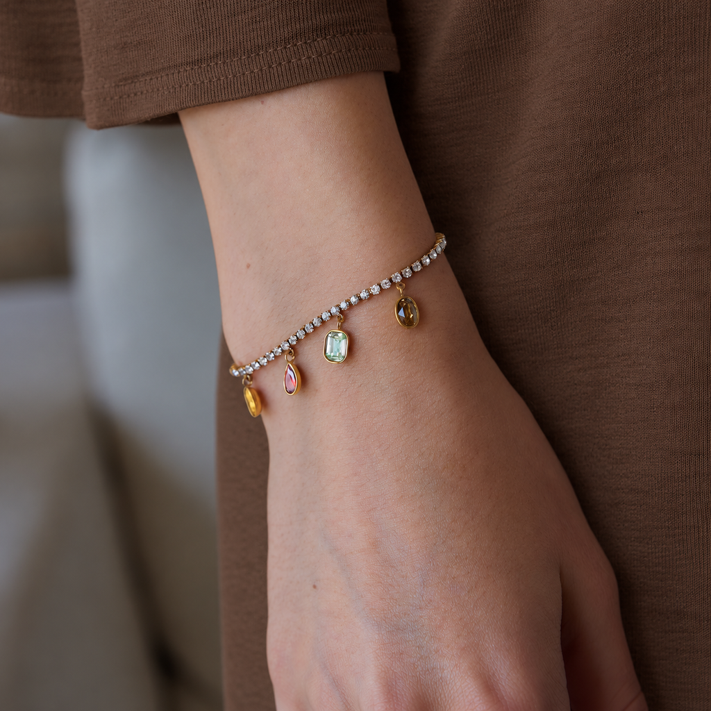 Kiara 18K Gold Plated Multicolor Gemstone Charm Bracelet