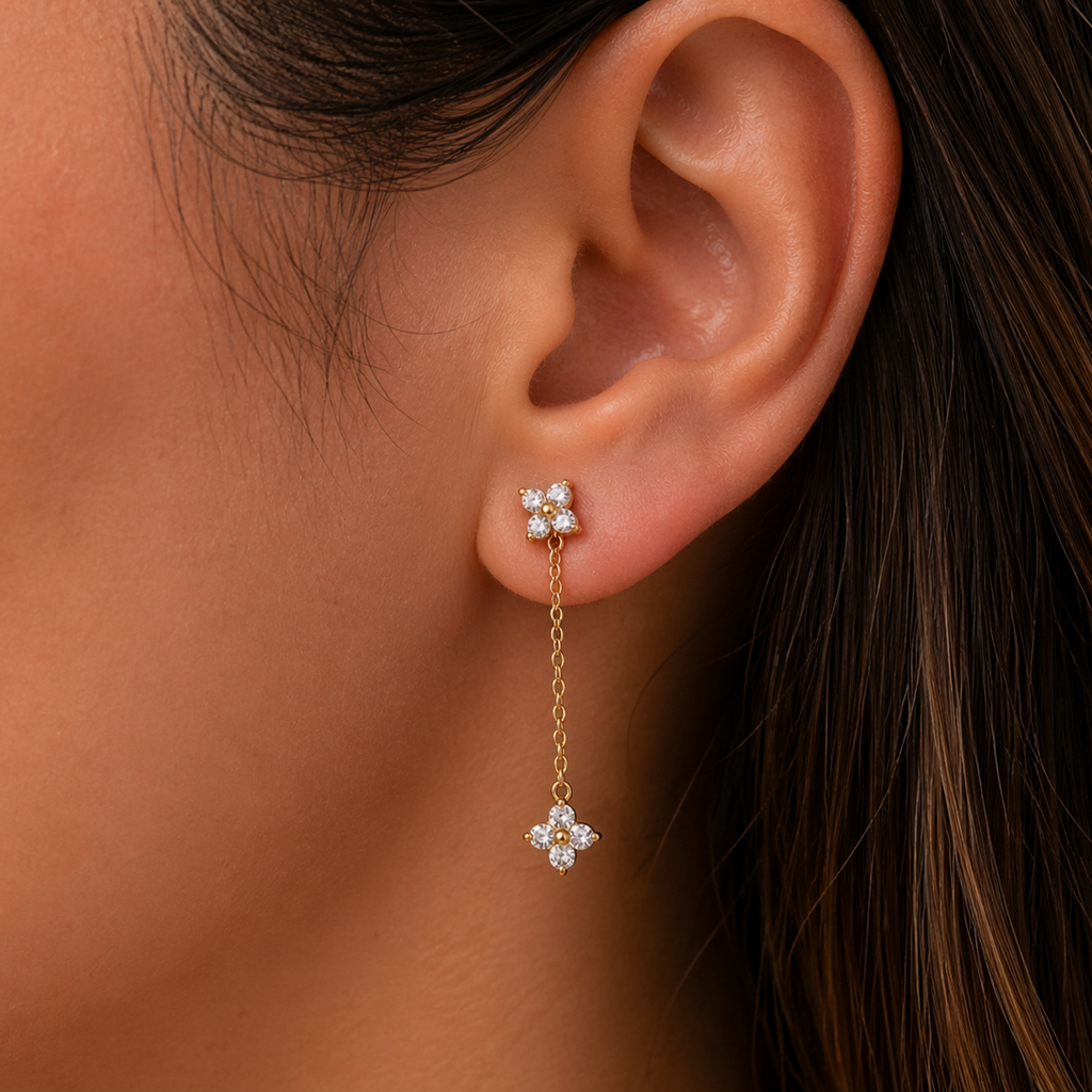 Elowen Gold Flower Chain Drop Earrings
