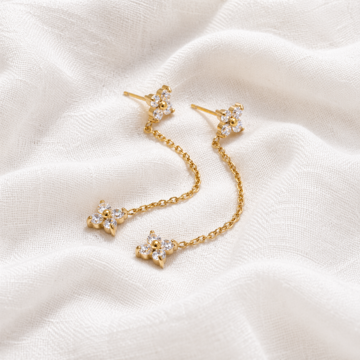 Elowen Gold Flower Chain Drop Earrings