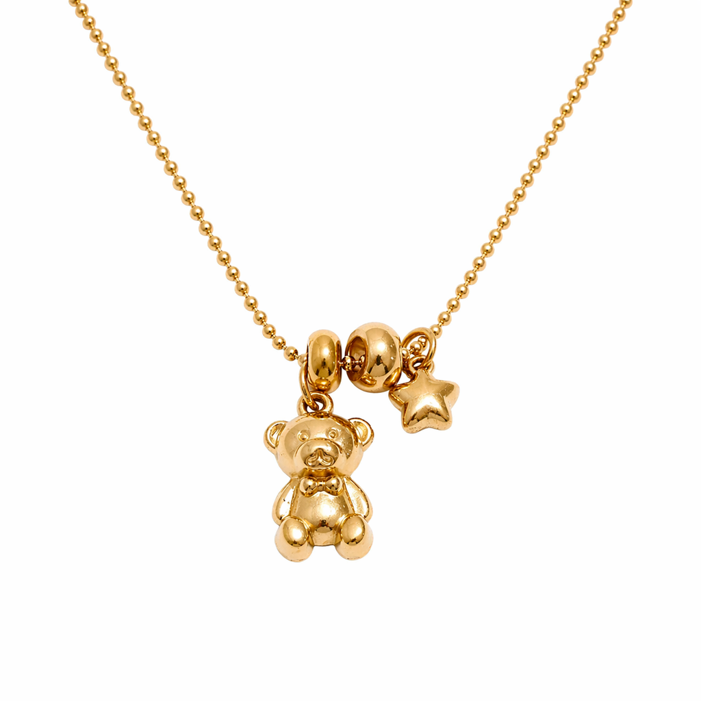 Elara Gold Teddy Bear Charm Necklace