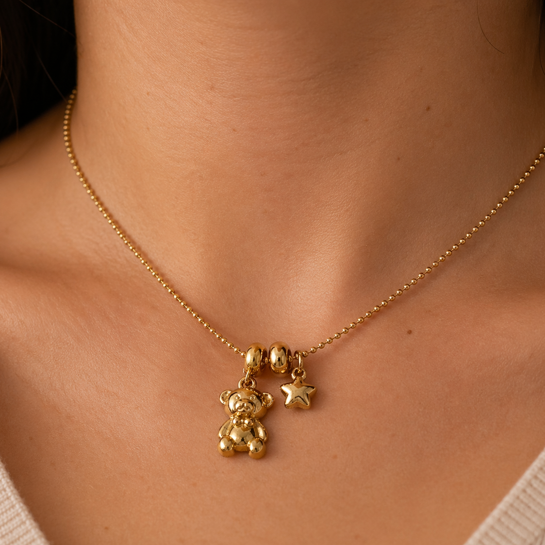 Elara Gold Teddy Bear Charm Necklace