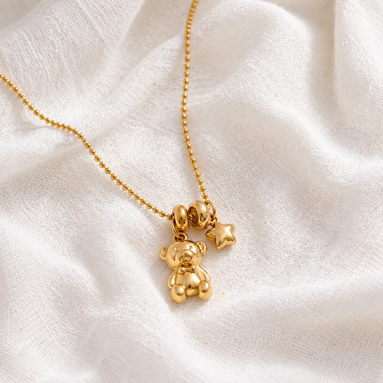 Elara Gold Teddy Bear Charm Necklace