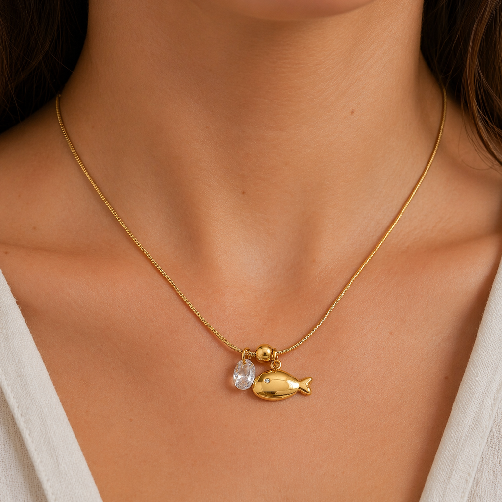 Rue Gold Fish Charm Necklace