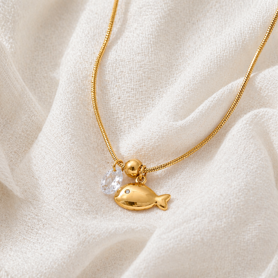 Rue Gold Fish Charm Necklace