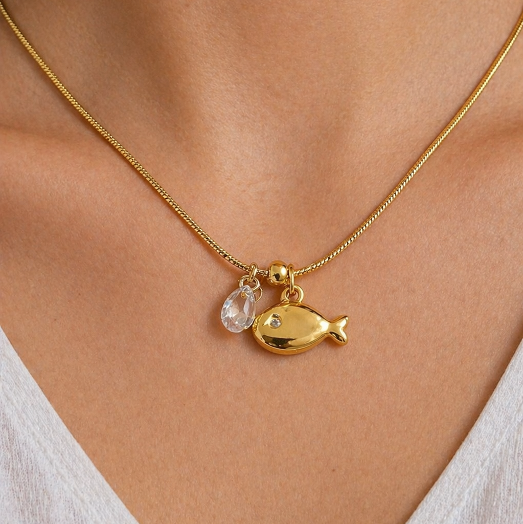 Rue Gold Fish Charm Necklace