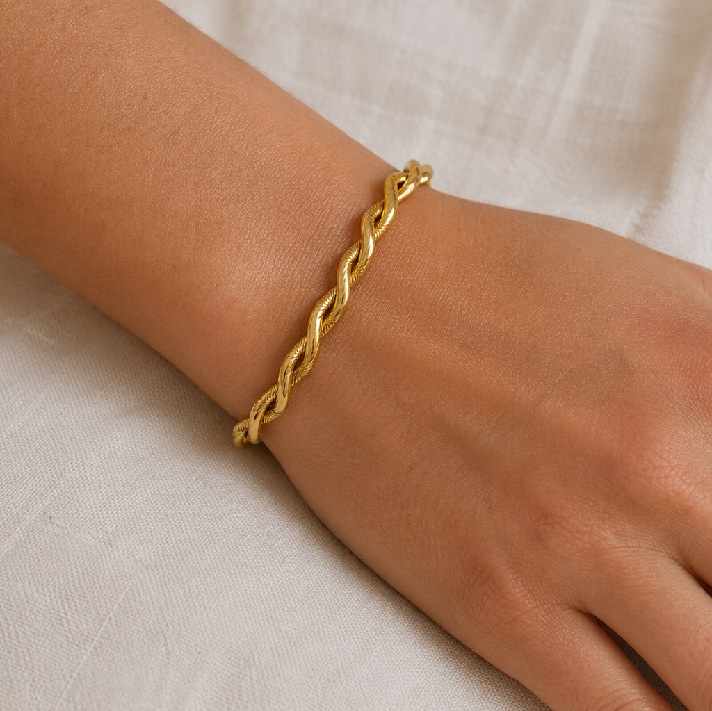 Rhea Gold Twisted Rope Cuff Bracelet