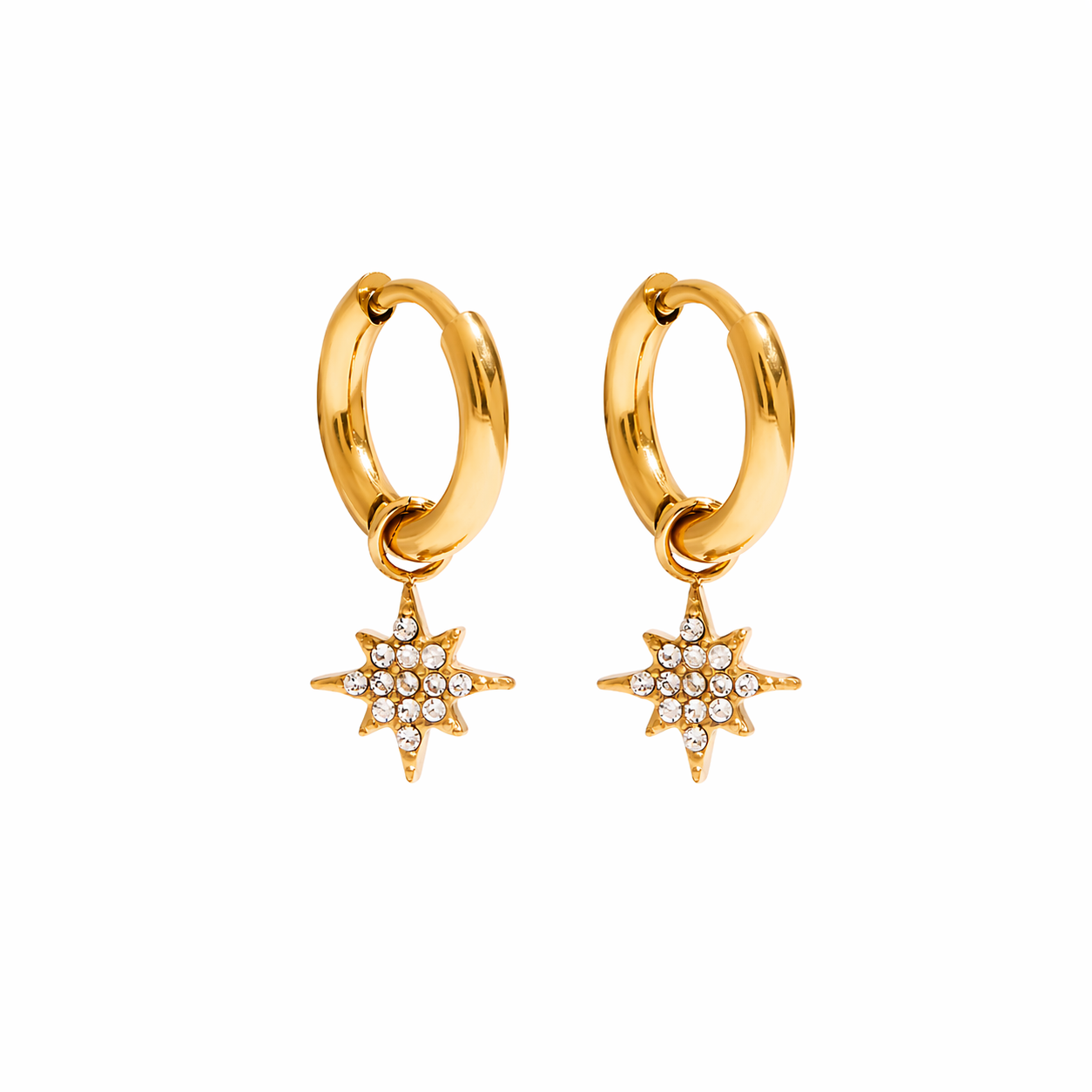Vere Gold Star Drop Hoop Earrings