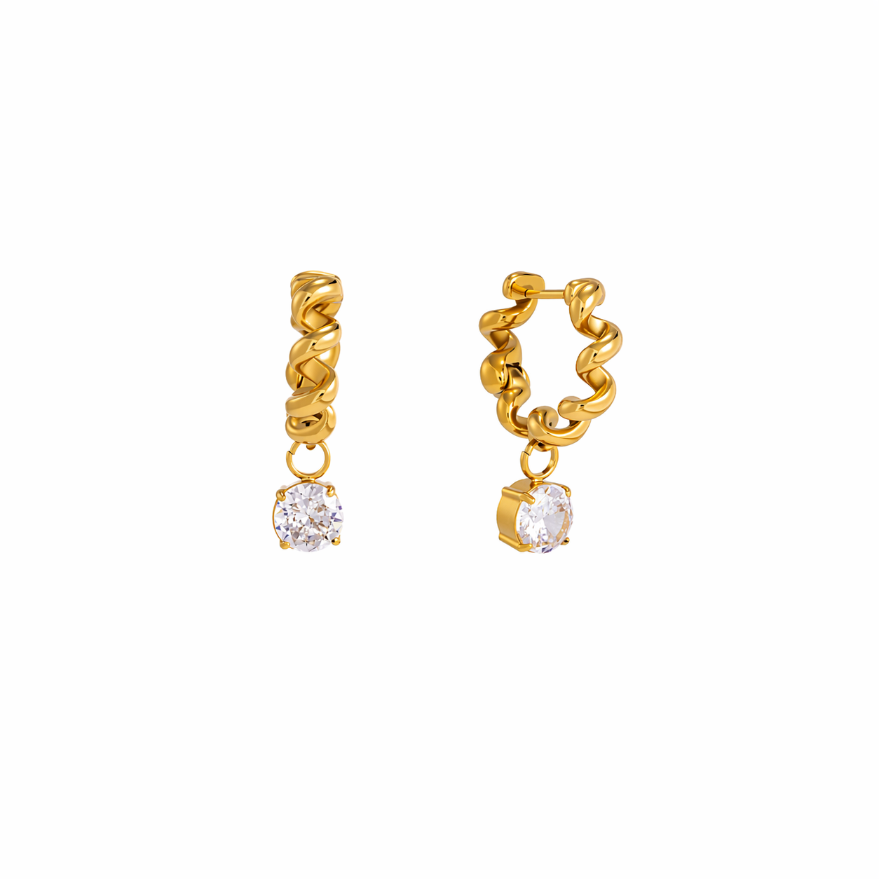 Veie Twisted Gold Hoop Earrings with CZ Drop