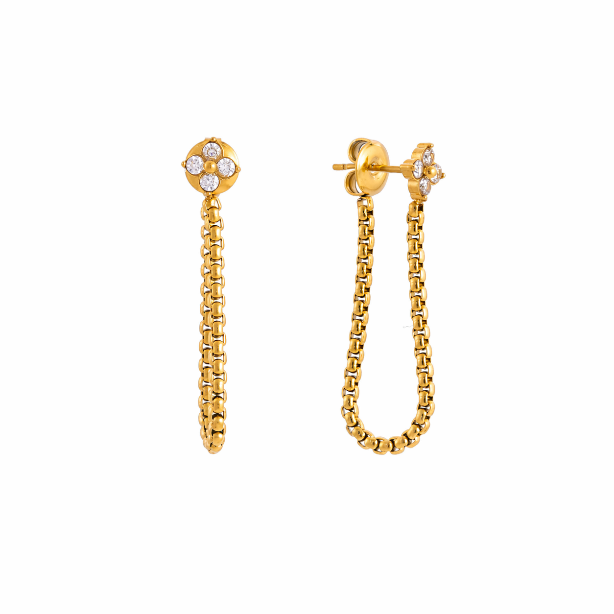 Tari Gold Chain Loop Earrings with CZ Stud