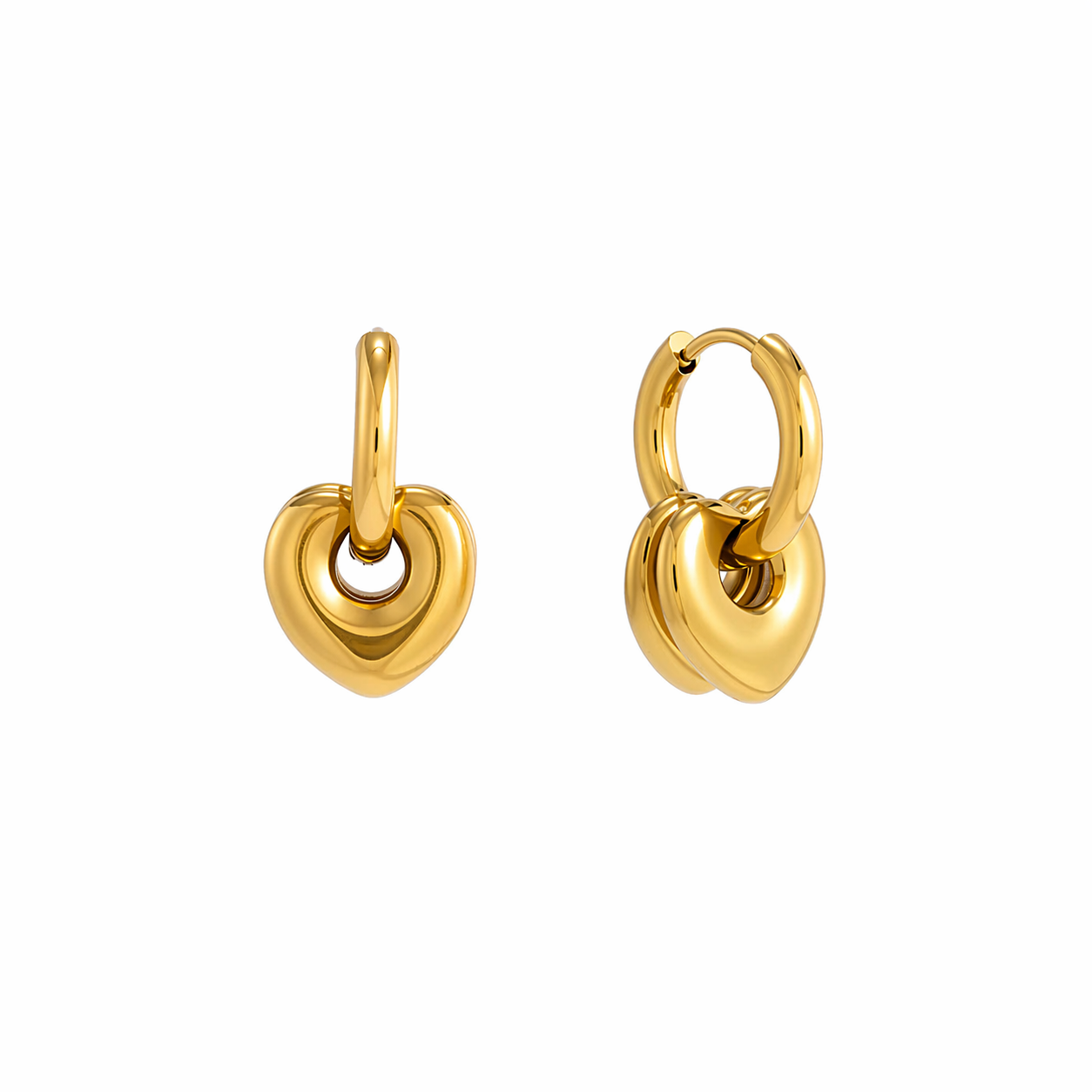 Nyla Gold Hoop Earrings with Puffy Heart Charm