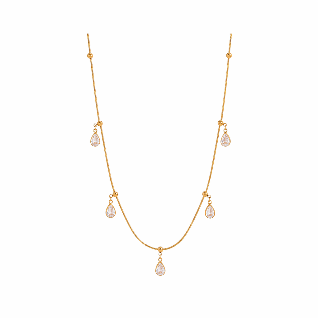 Mala Gold Teardrop CZ Station Necklace