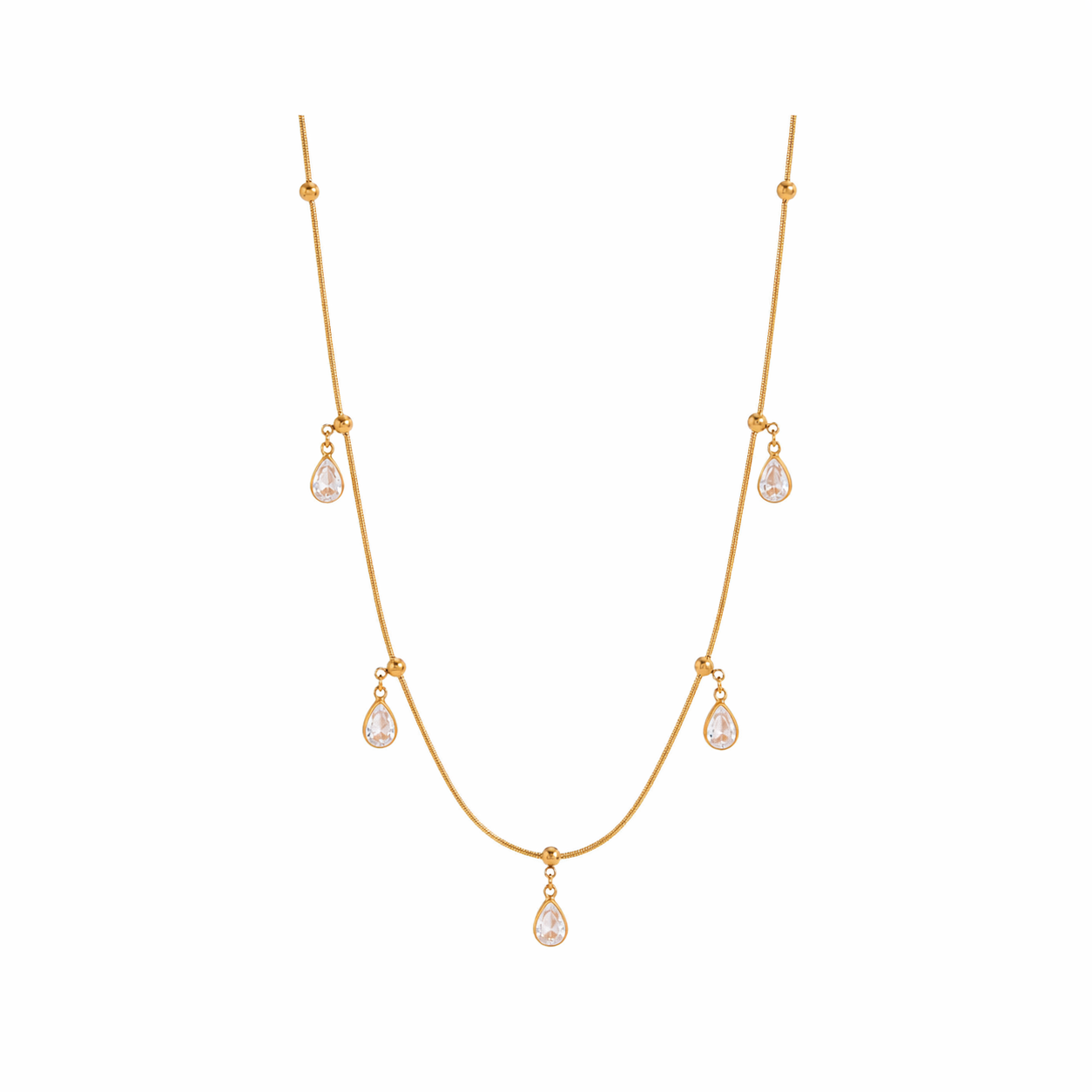 Mala Gold Teardrop CZ Station Necklace