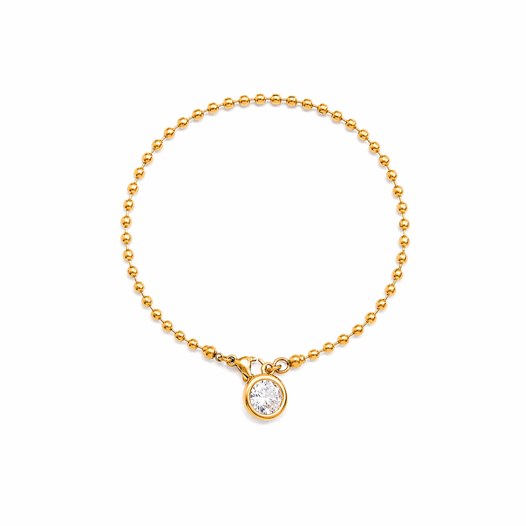Vanya Gold Beaded Chain Bracelet with CZ Charm