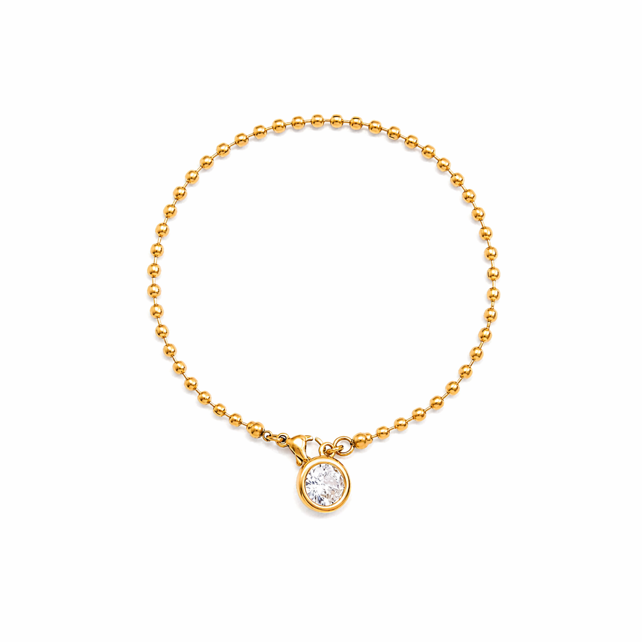 Vanya Gold Beaded Chain Bracelet with CZ Charm