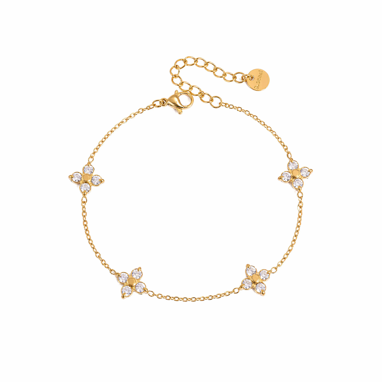 Elina Gold Floral CZ Station Bracelet
