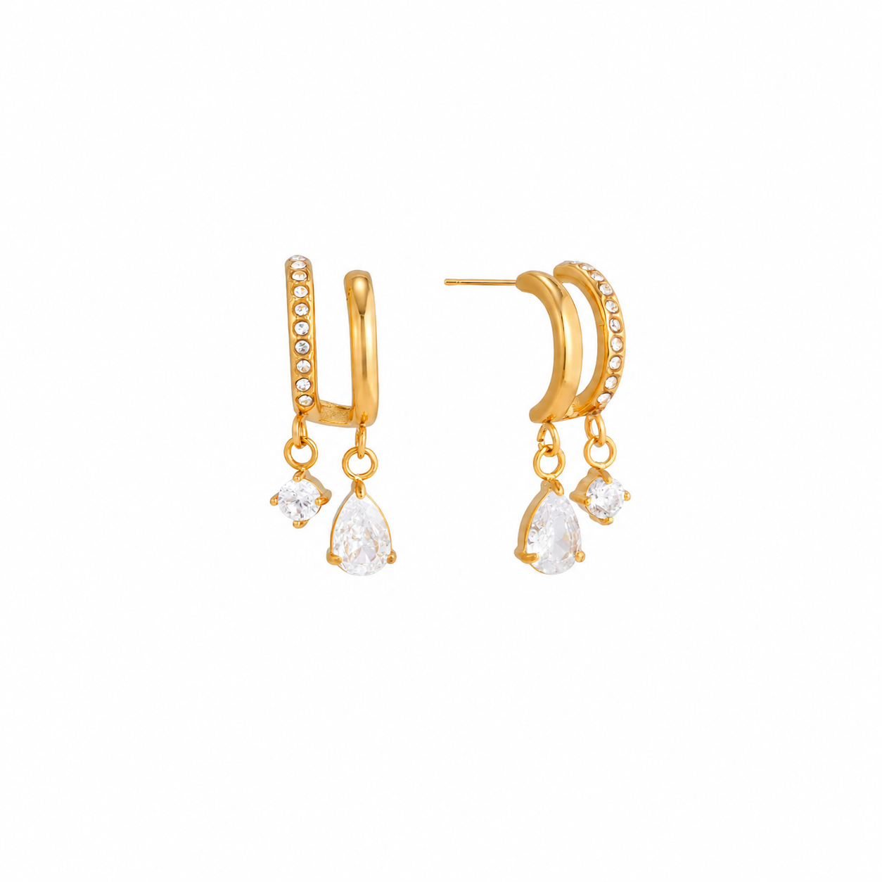 Cerisea Gold Hoop Earrings with CZ Pear Drop