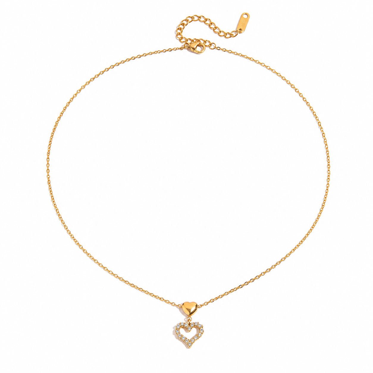 Calythe Gold Double Heart Pendant Necklace