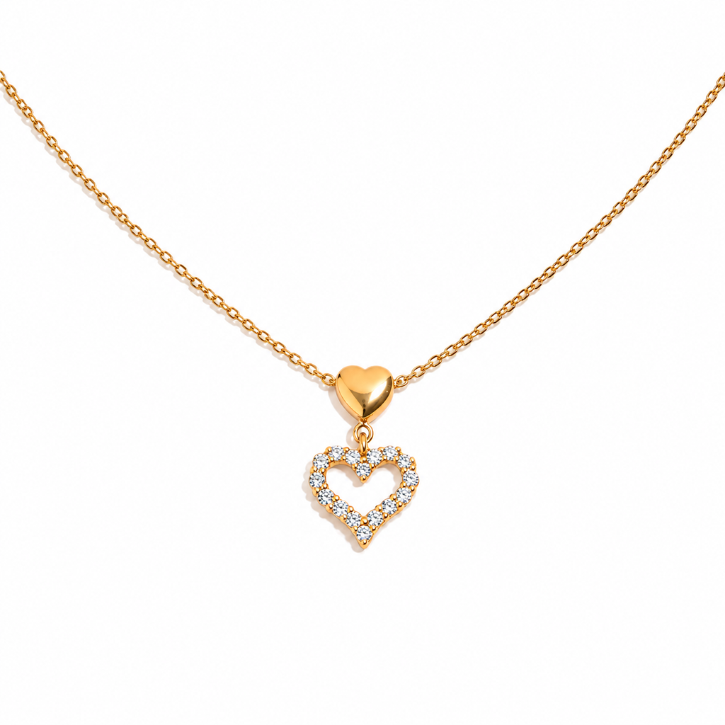 Calythe Gold Double Heart Pendant Necklace