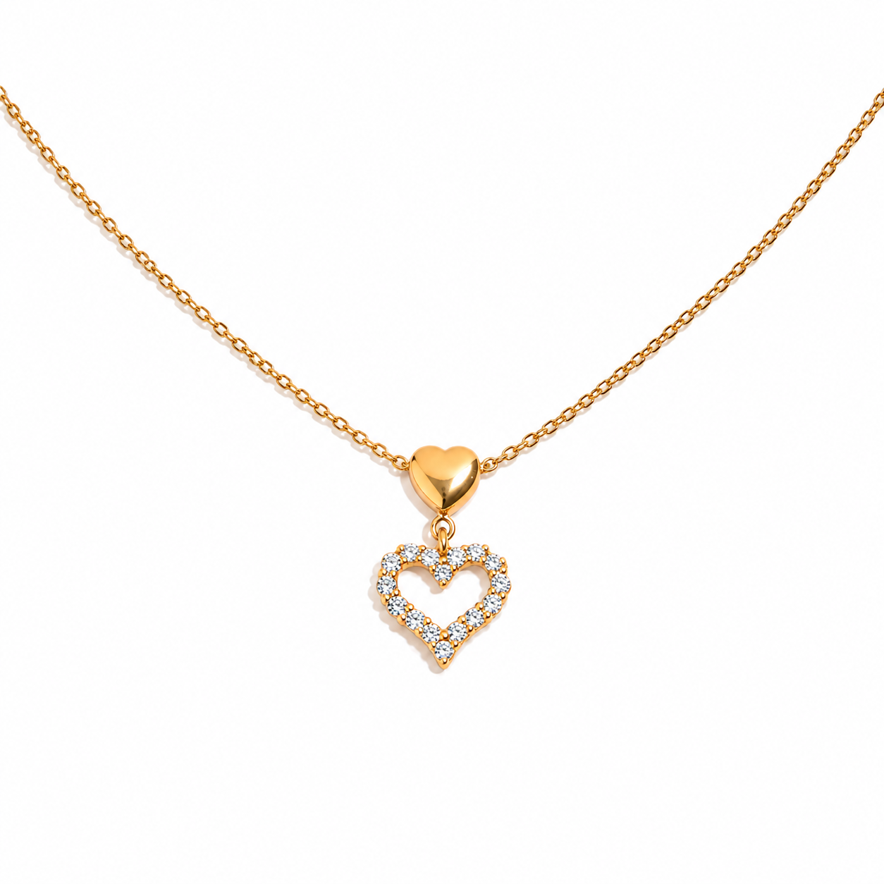 Calythe Gold Double Heart Pendant Necklace