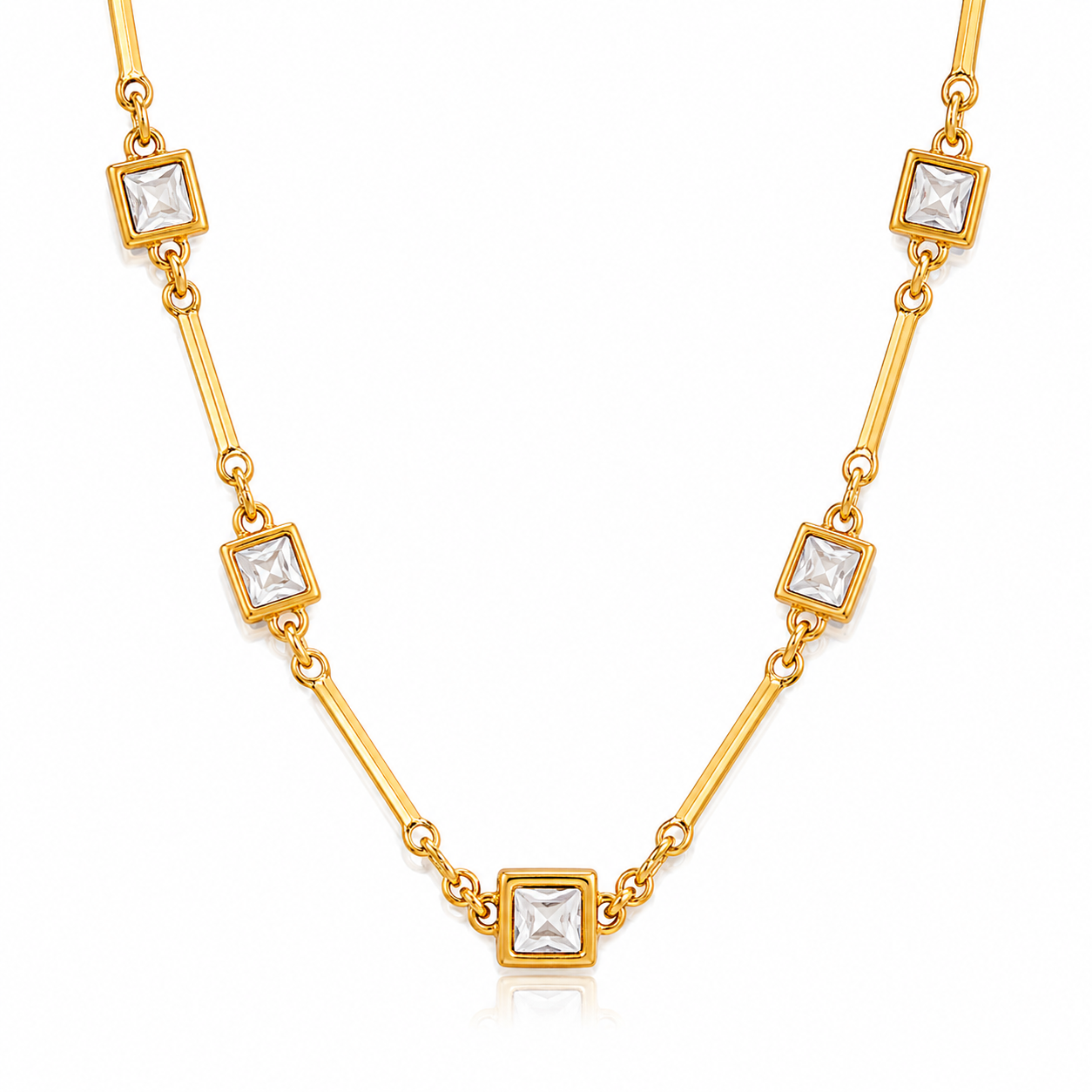 Elowen Gold Link Necklace with Square CZ Stones