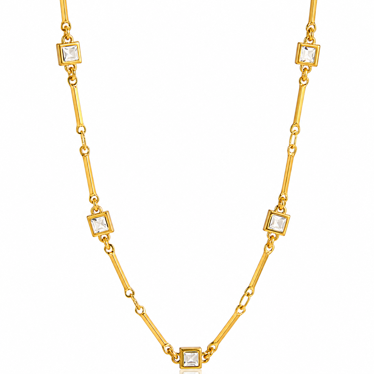 Elowen Gold Link Necklace with Square CZ Stones