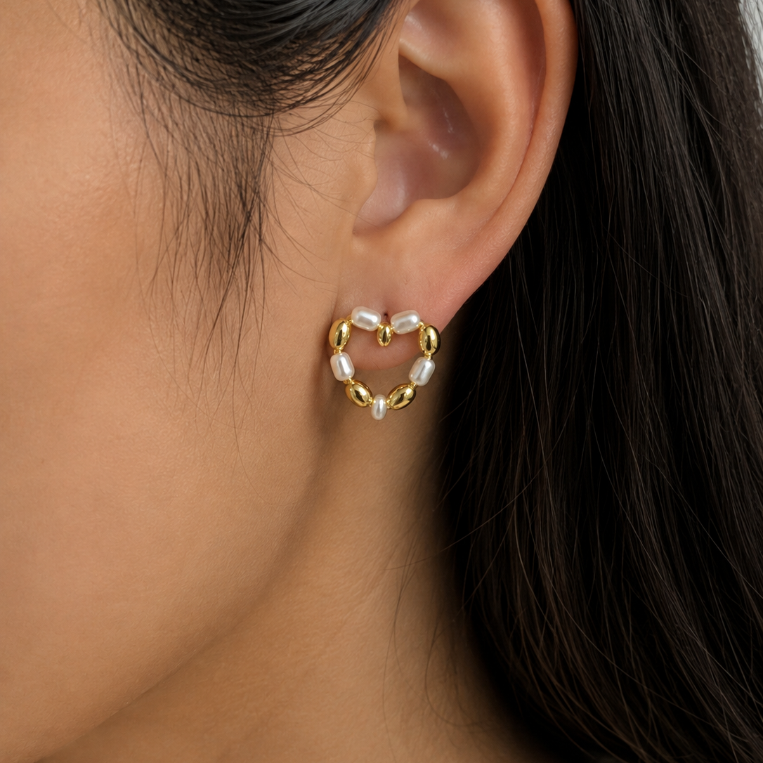 Mila Gold & Pearl Heart Hoop Earrings