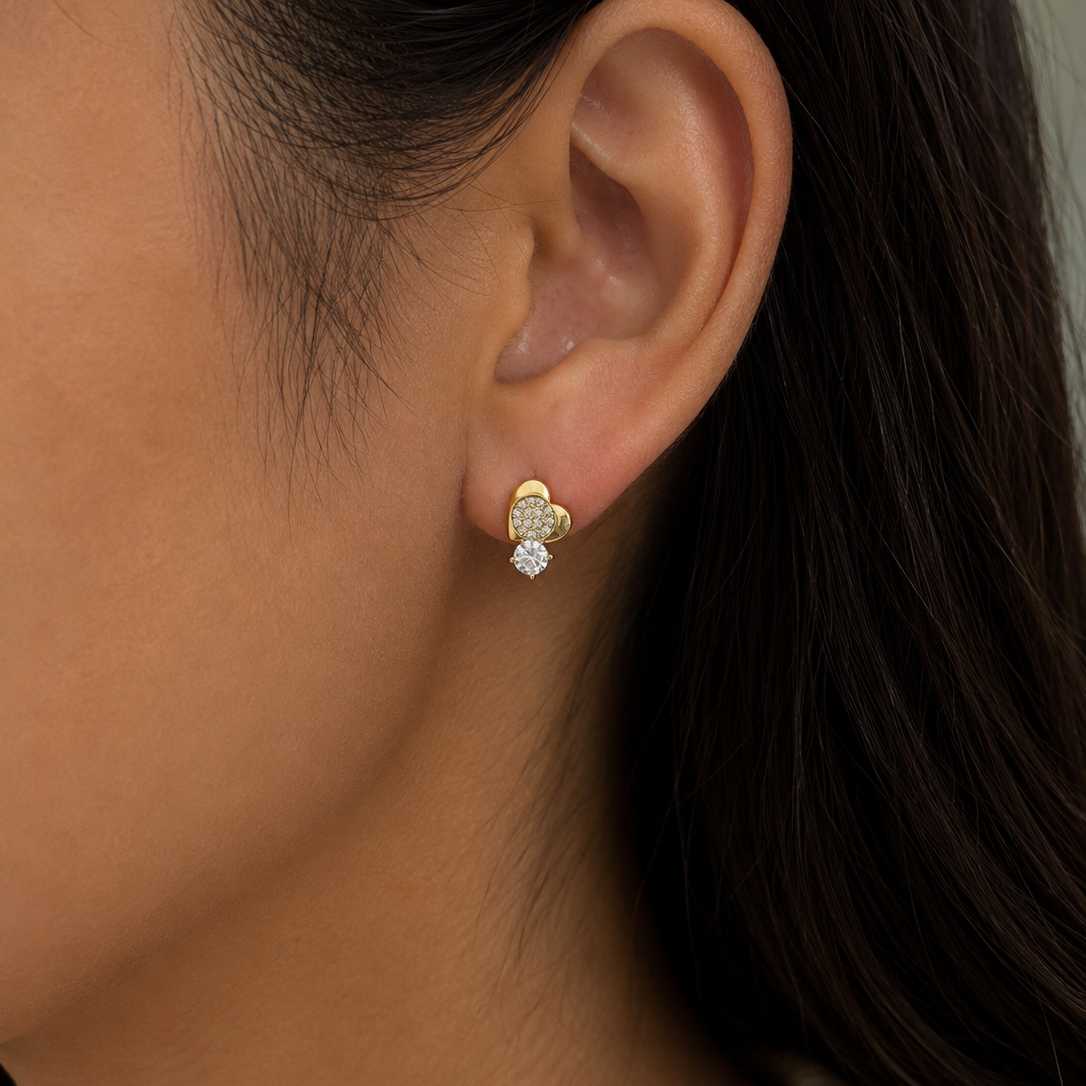 Ruby Gold Heart CZ Drop Earrings