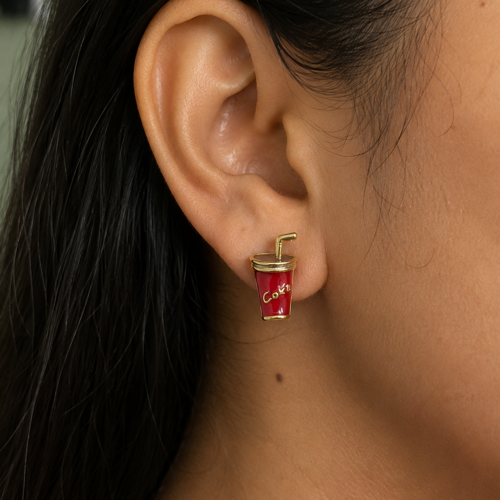 Uma Gold Red Enamel Coke Cup Earrings
