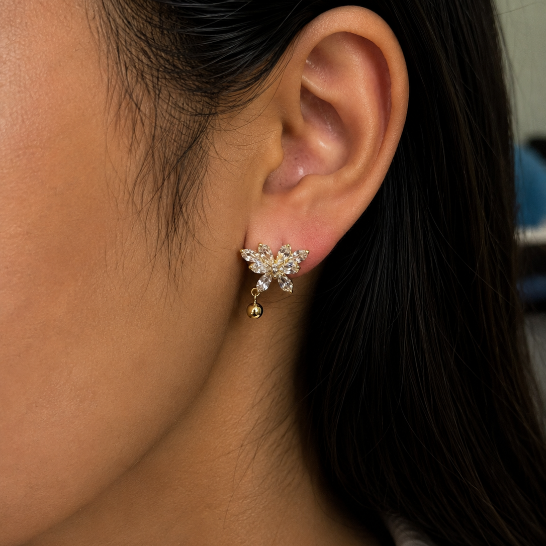 Wren Gold CZ Flower Drop Earrings