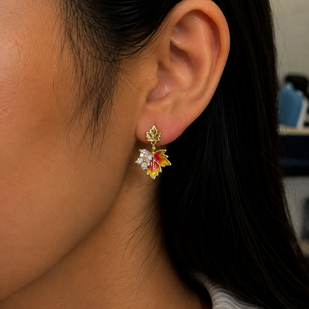 Yasmin Red & Gold Autumn Leaf Earrings