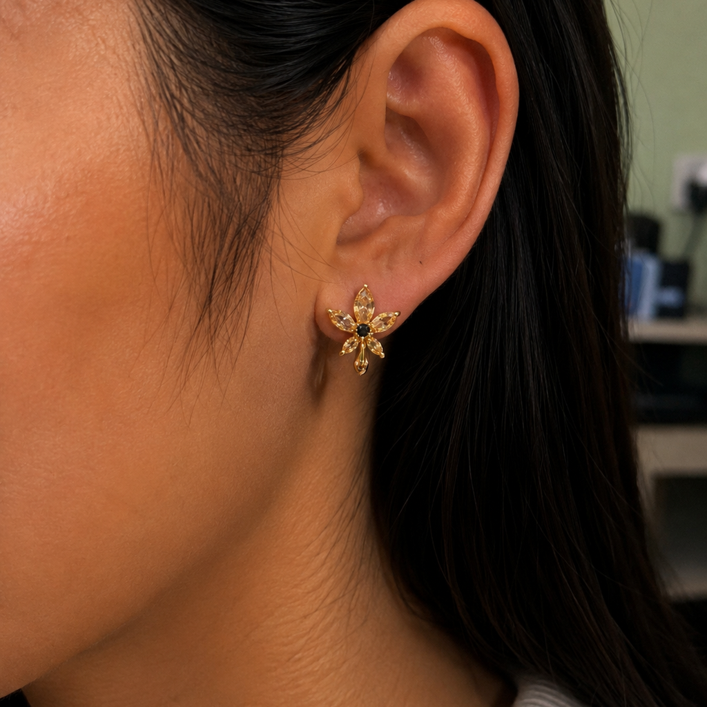 Violet Champagne CZ Floral Earrings