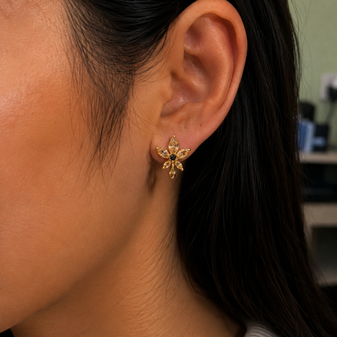 Violet Champagne CZ Floral Earrings