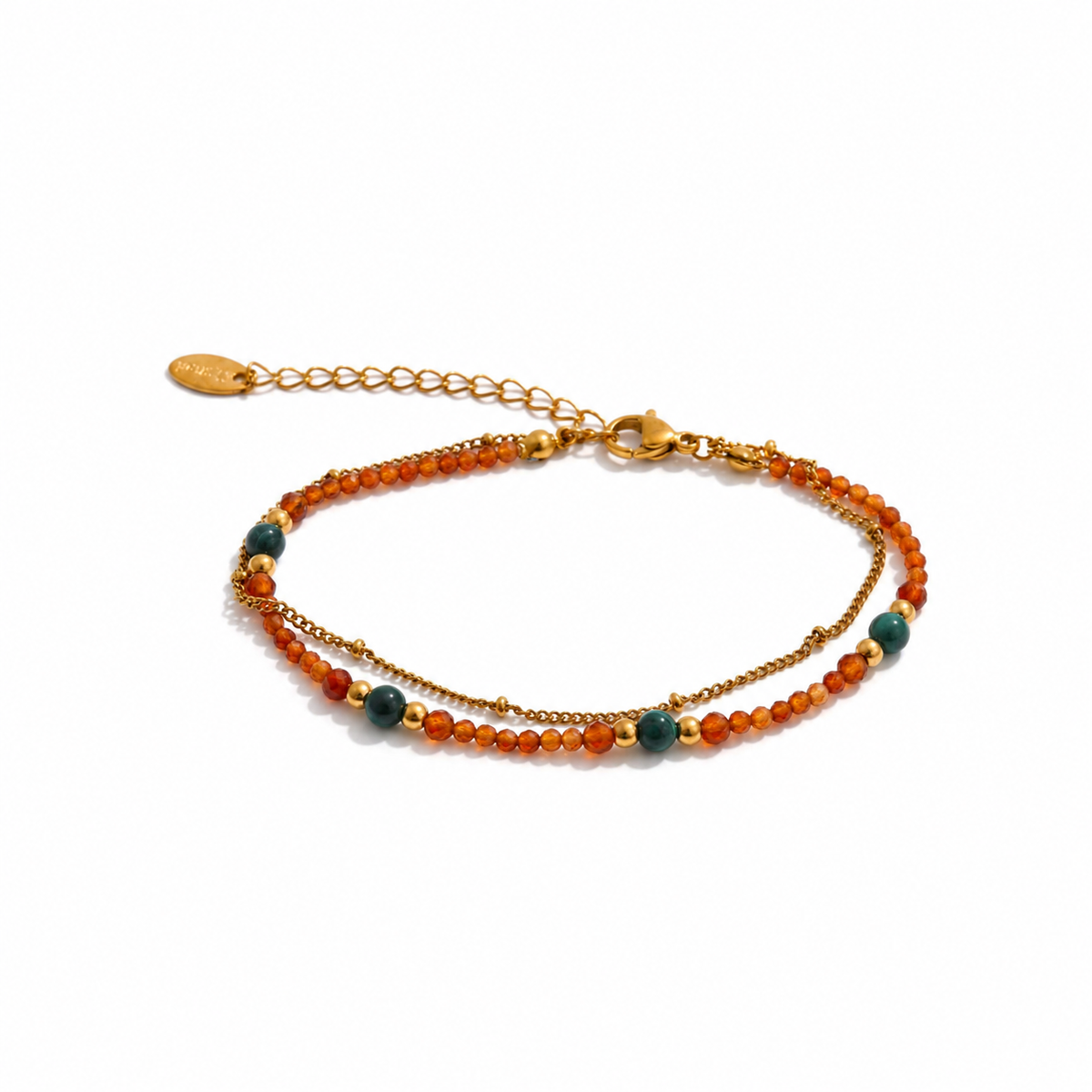 Tara Carnelian Green Gemstone Layered Bracelet