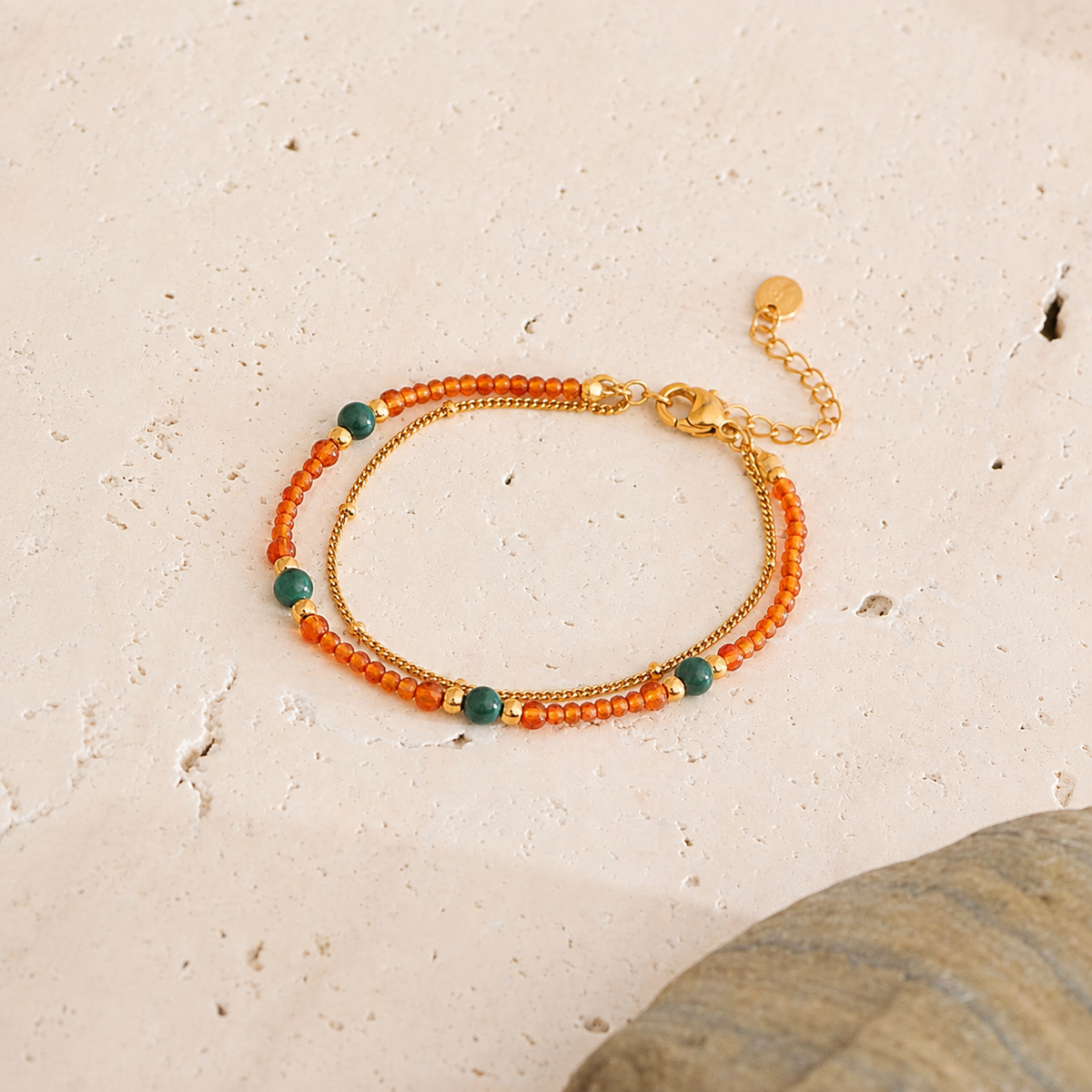 Tara Carnelian Green Gemstone Layered Bracelet