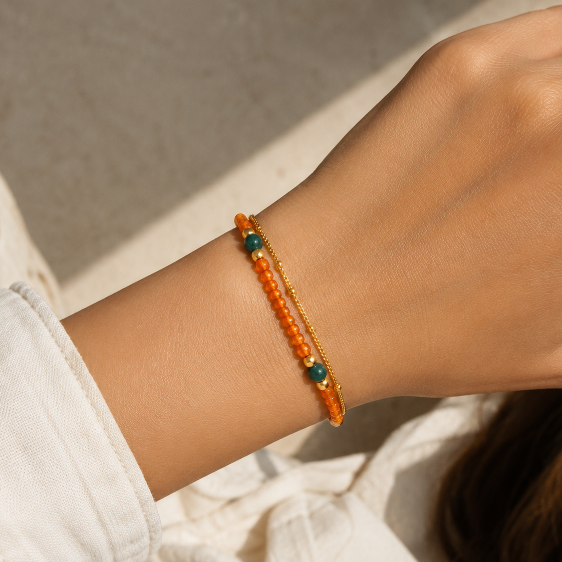 Tara Carnelian Green Gemstone Layered Bracelet