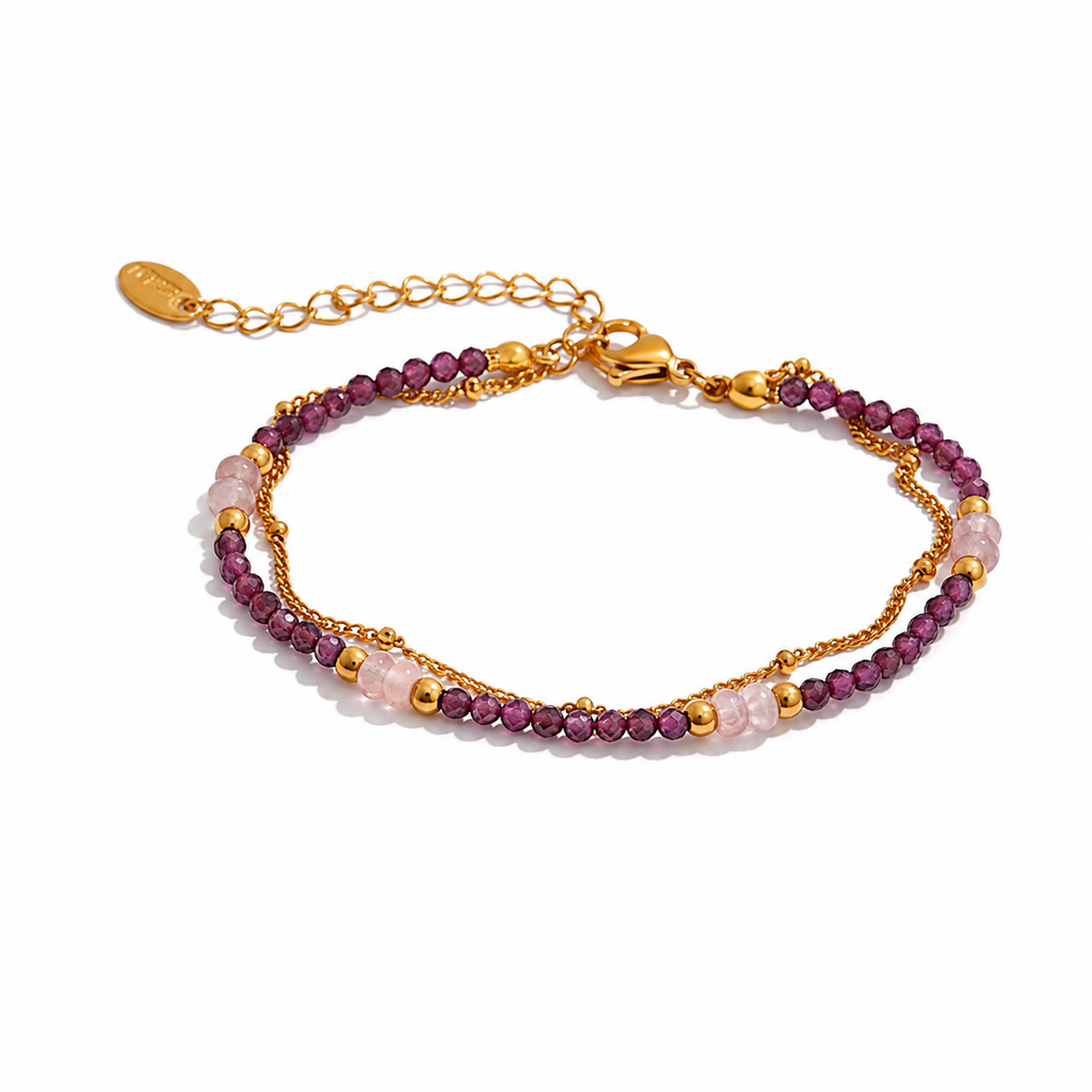 Aurelia Amethyst Rose Quartz Layered Bracelet