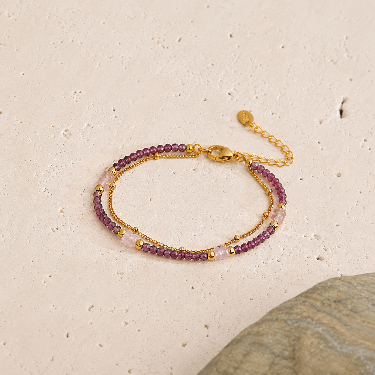 Aurelia Amethyst Rose Quartz Layered Bracelet