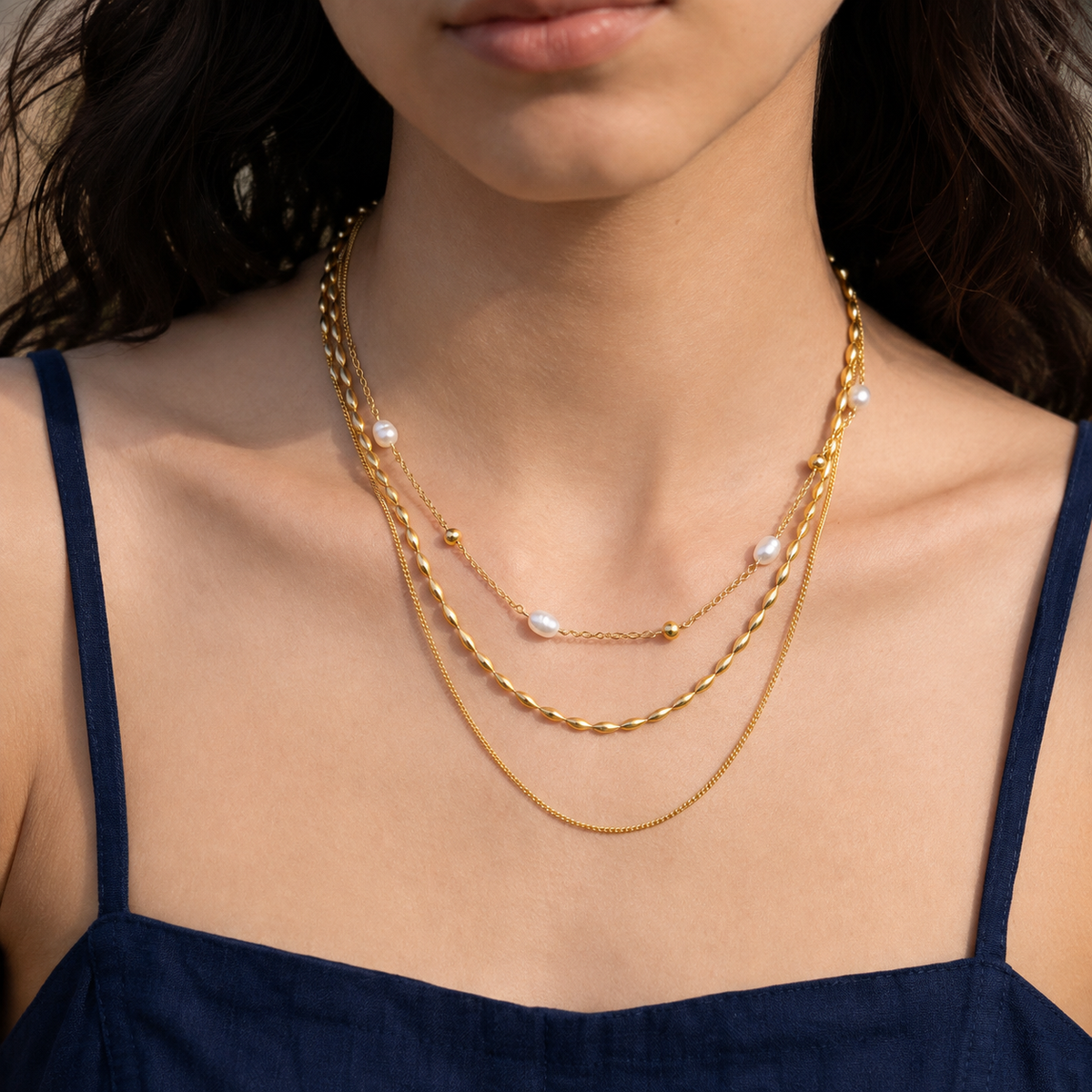 Eliana Pearl Layered Chain Necklace