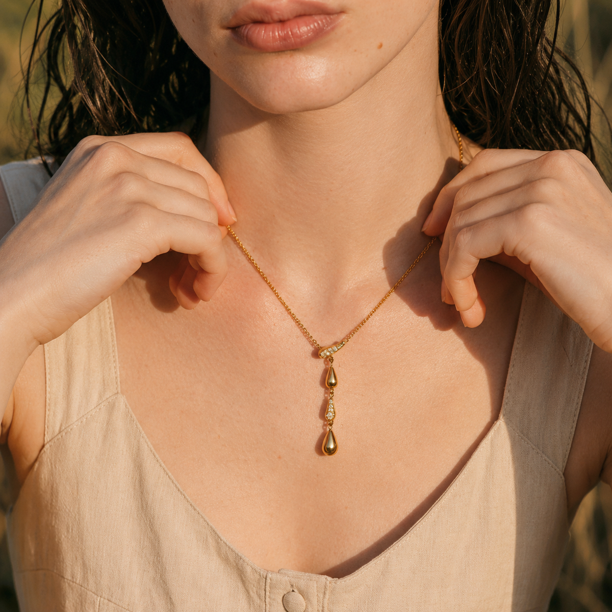 Reva Teardrop Y Pendant Necklace