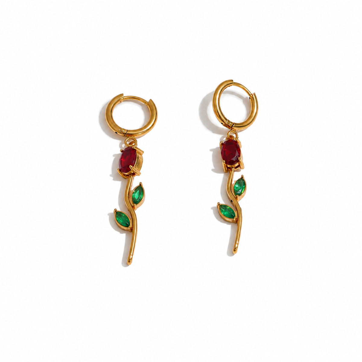 Freya Red Green Gemstone Vine Earrings
