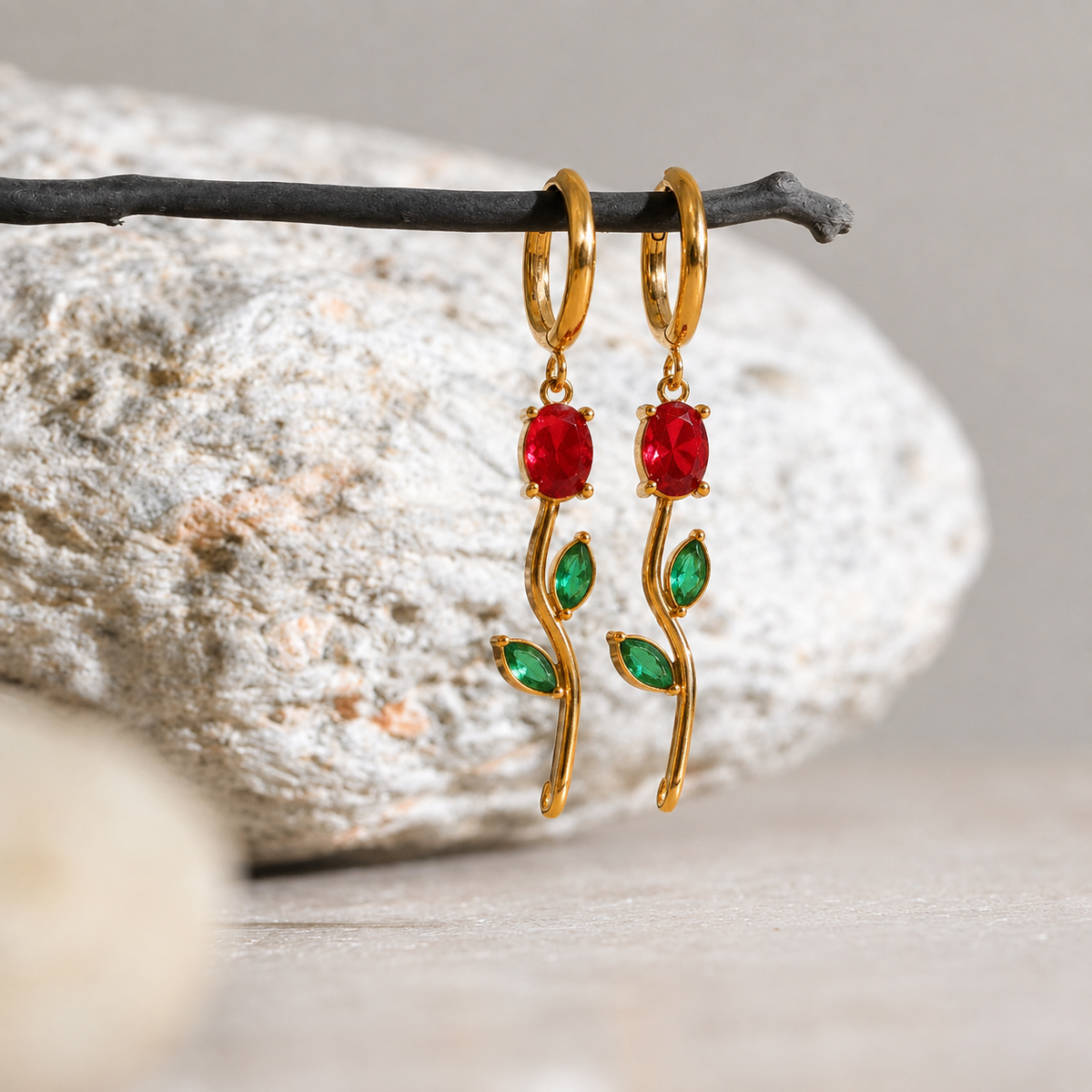 Freya Red Green Gemstone Vine Earrings