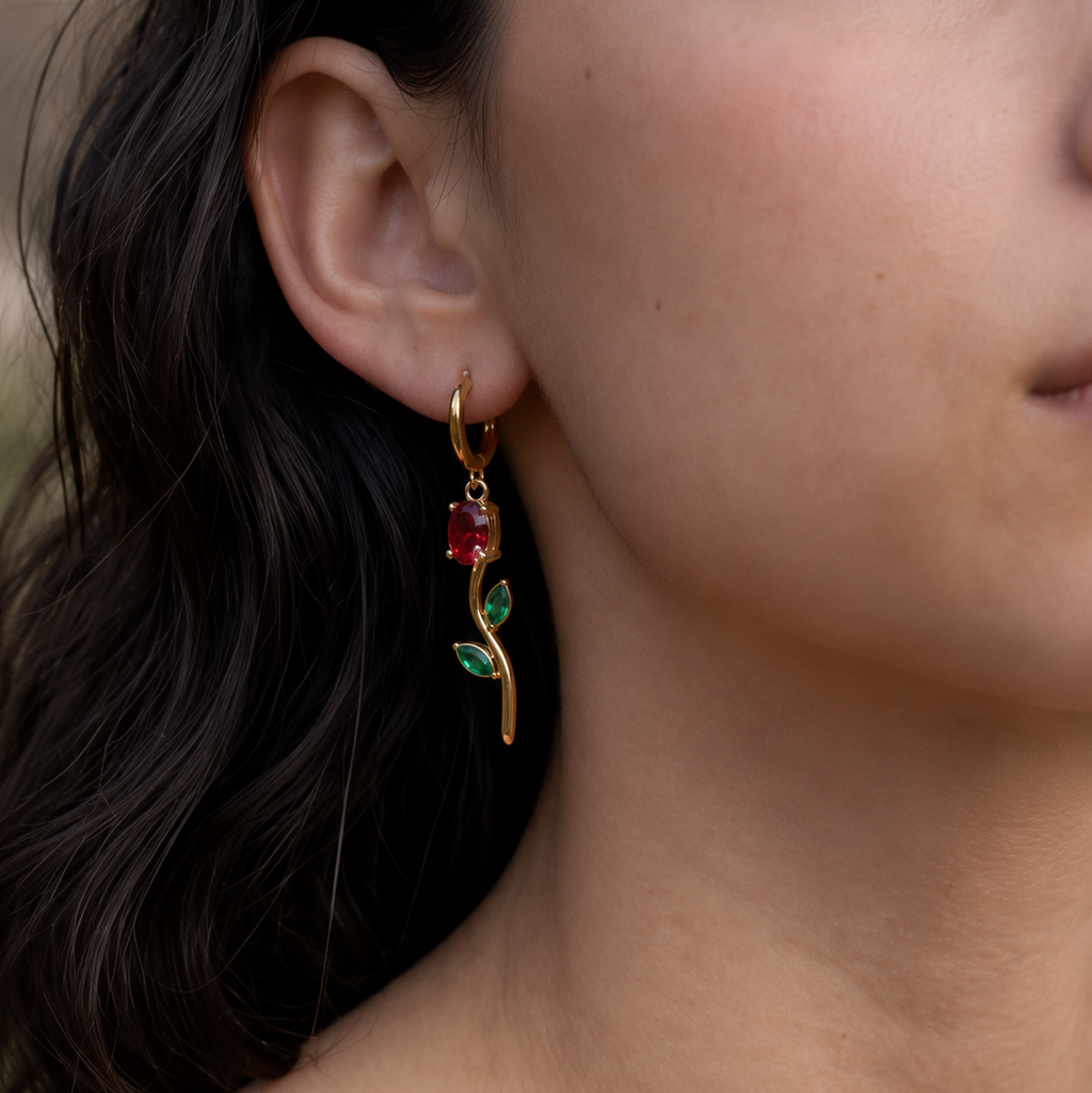 Freya Red Green Gemstone Vine Earrings