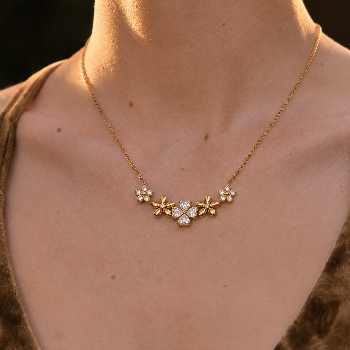 Elara Floral CZ Pendant Necklace