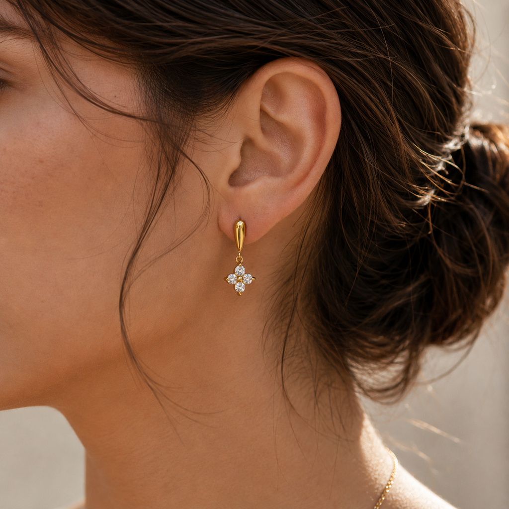 Ivy CZ Floral Dangle Earrings