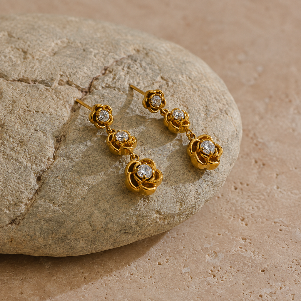 Rosalie CZ Rose Drop Earrings
