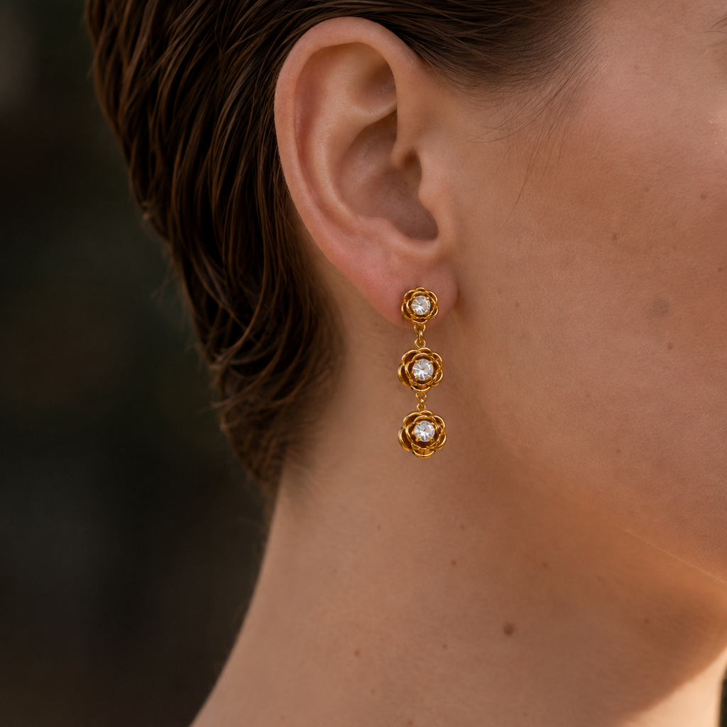 Rosalie CZ Rose Drop Earrings