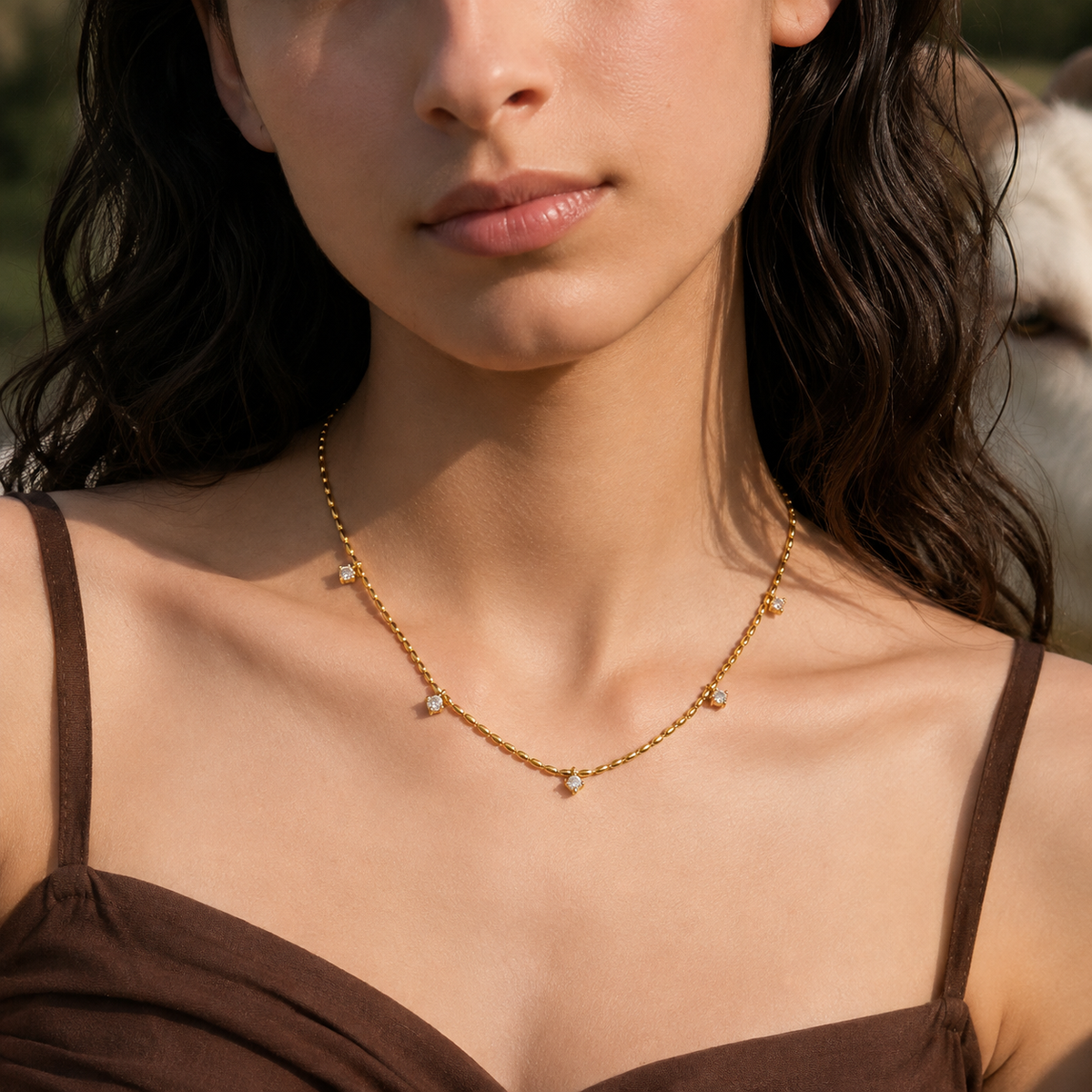 Rhea Petite CZ Charm Necklace