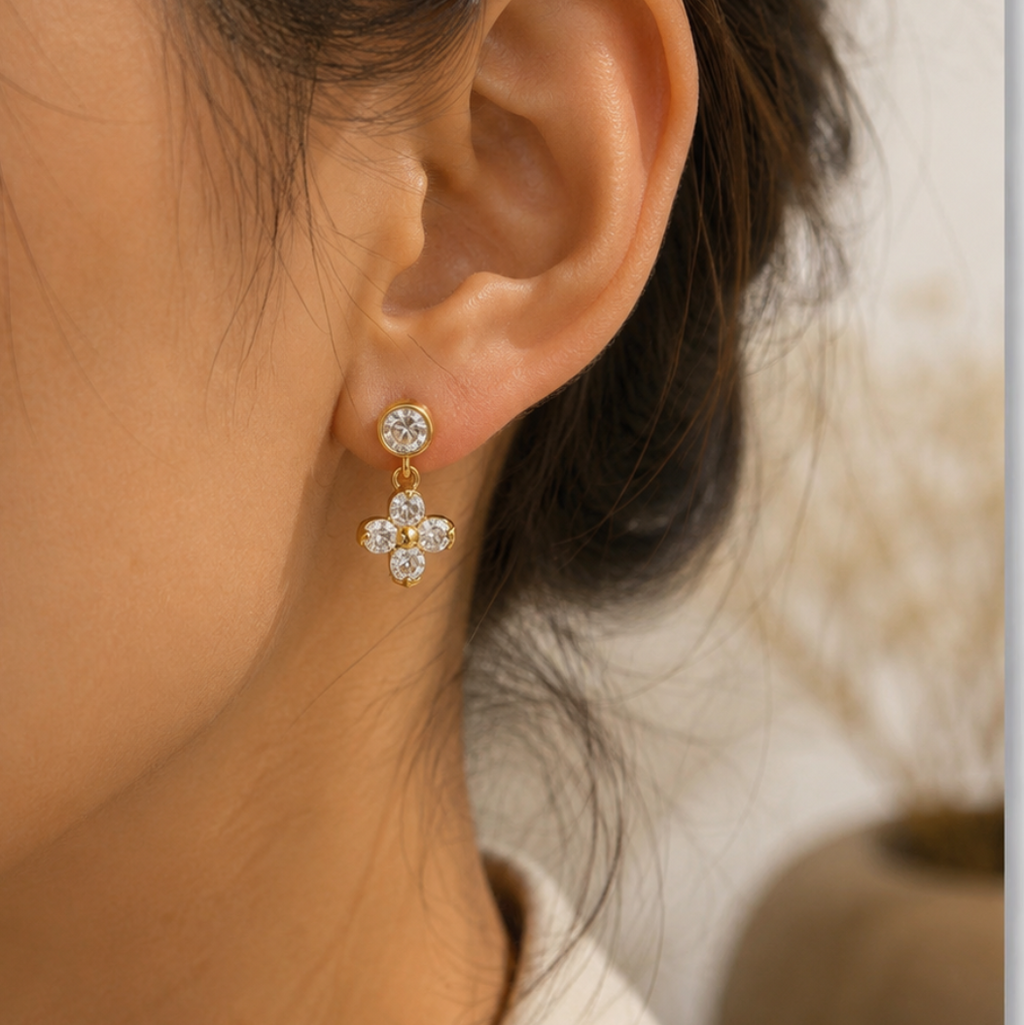 Amara CZ Floral Drop Earrings