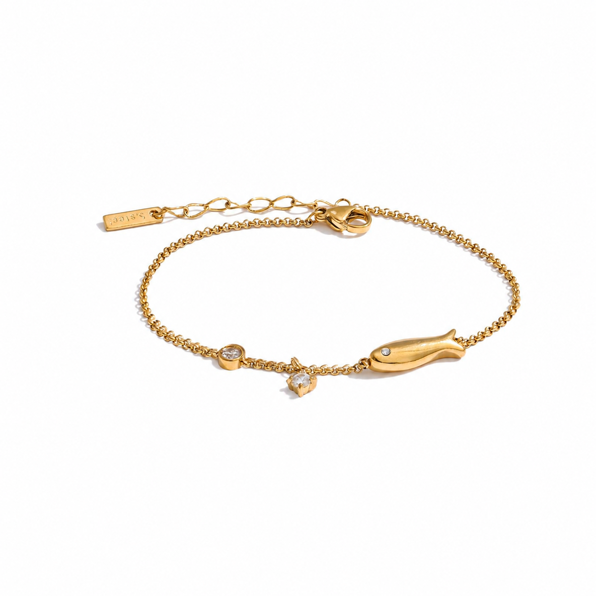 Marina CZ Fish Charm Chain Bracelet