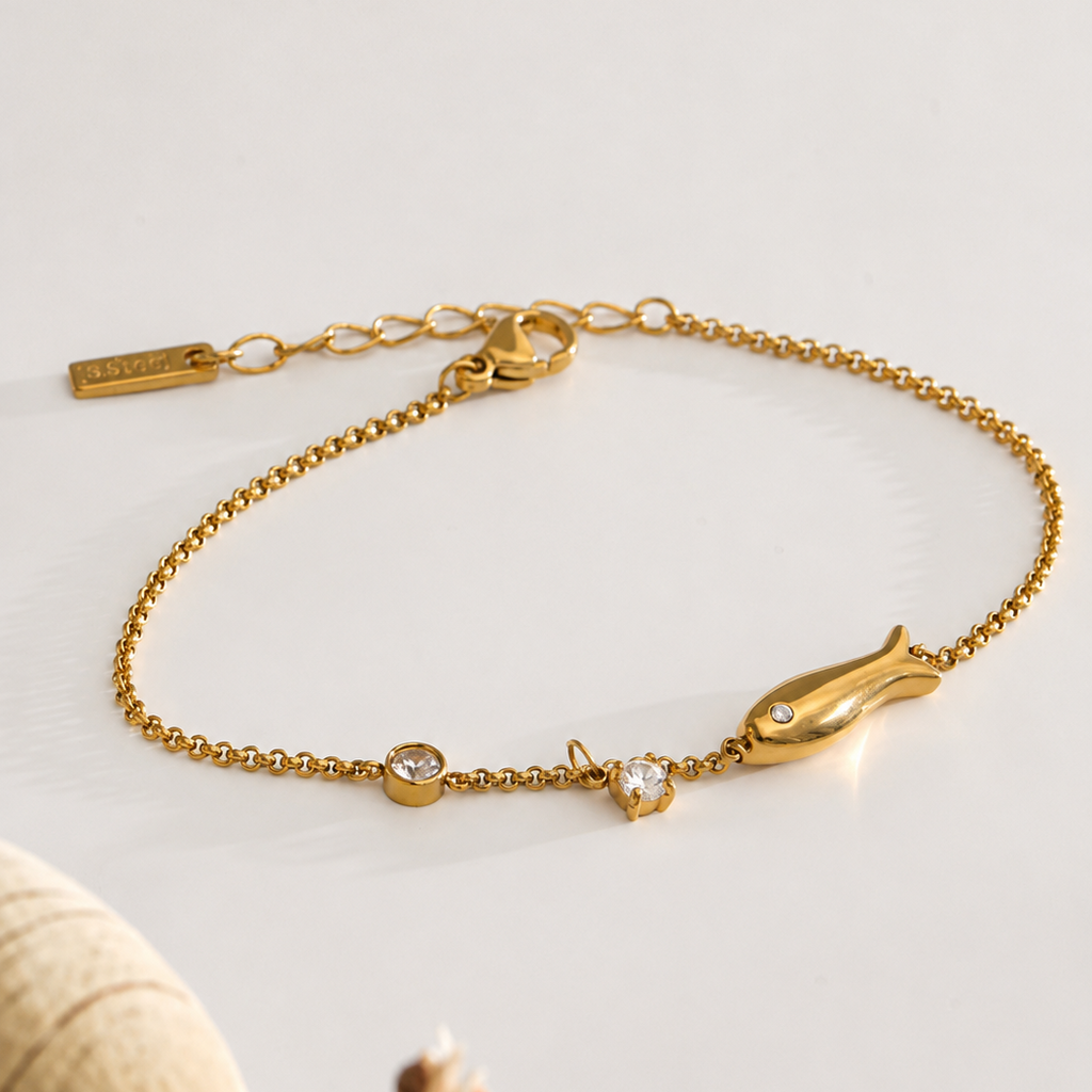 Marina CZ Fish Charm Chain Bracelet